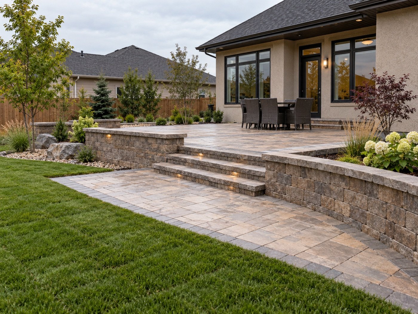 Representative example of a professionally built patio and retaining wall